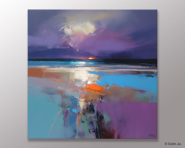 Original Abstract Art, Hand Painted Canvas Art, Landscape Canvas Art, Sunrise Landscape Acrylic Art, Large Abstract Painting for Living Room
