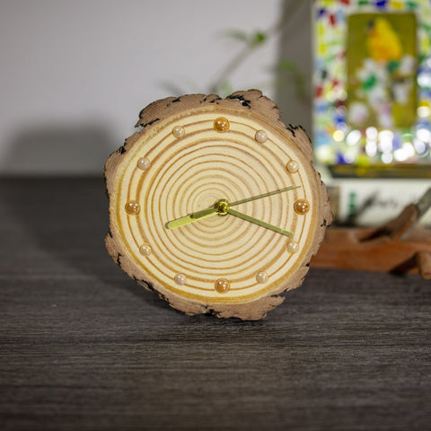 Handcrafted Pine Wood Table Clock - Eco-Friendly Home Decor - Ceramic Bead Timepiece - Unique Artisan Clock for Modern Homes - One of A Kind-HomePaintingDecor