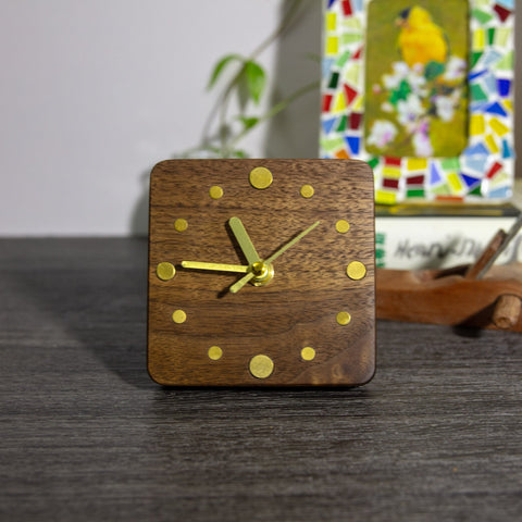 Handcrafted Black Walnut Desktop Clock - Unique Artisan Masterpiece - Perfect for Modern Home Decor - Brass Accents & Magnetic Back - Gift-HomePaintingDecor