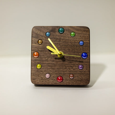 Artisan Handcrafted Black Walnut Desktop Clock with Ceramic Bead Markers - Eco-Friendly - Silent Movement - Perfect Gift-HomePaintingDecor