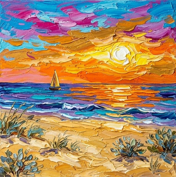 Original Oil Painting for Sale, Sunset Bay Evening Charm, Seashore Beach Painting, Hand Painted Canvas Art, Heavy Texture Paintings, Original Landscape Paintings
