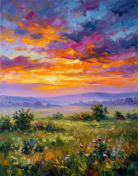 Burning Sunset Over the Wideness, Original Oil Paintings for Sale, Original Landscape Paintings, Buy Small Paintings Online, Hand Painted Canvas Art, Small Canvas Artwork