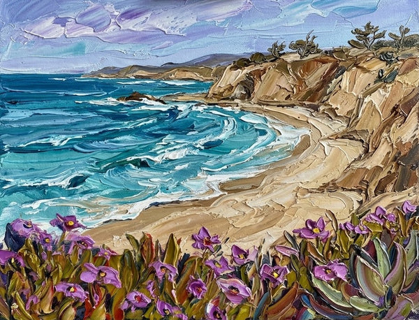 Small Canvas Artwork for Sale, Blue Tides by the Cliff Shore, Seashore Beach Painting, Original Seascape Paintings, Original Oil Paintings, Heavy Texture Paintings