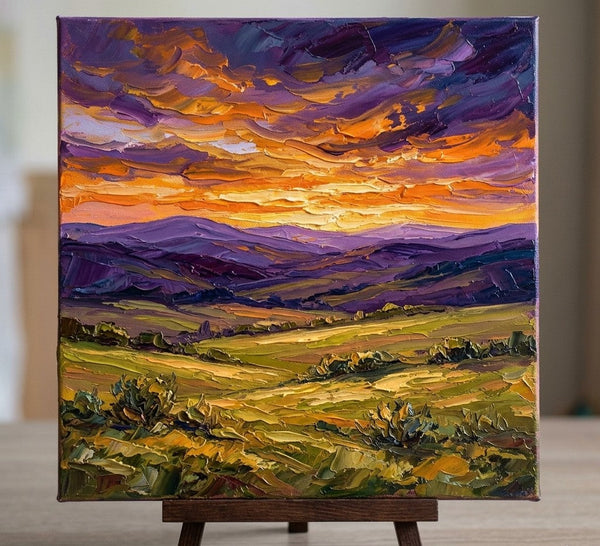 Original Oil Painting for Sale, Sunset Over the Wild Valley, Hand Painted Canvas Art, Heavy Texture Paintings, Original Landscape Paintings, Miniature Art on Canvas