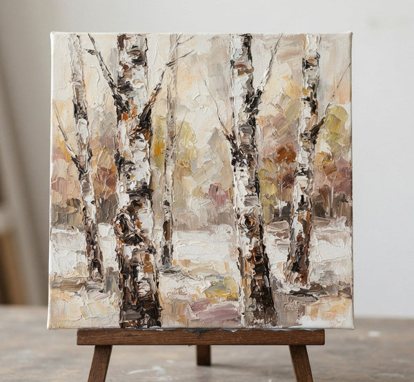 Winter Birch Forest Tree Painting, Original Seascape Paintings, Hand Painted Canvas Art, Miniature Canvas Art, Original Oil Paintings, Buy Small Artwork Online