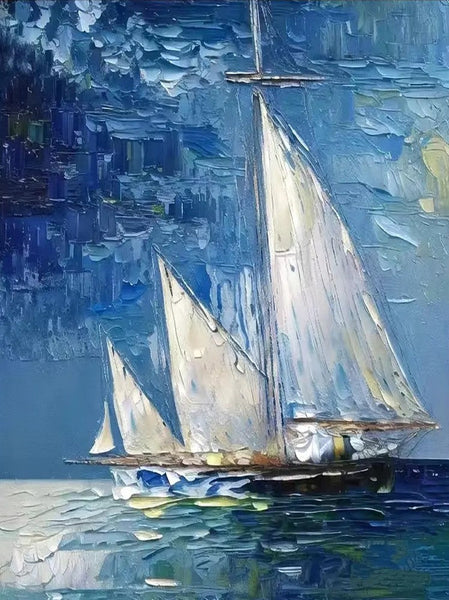 Modern Acrylic Canvas Painting, Simple Painting Ideas for Dining Room, Acrylic Painting on Canvas, Oversized Canvas Painting for Sale, Sail Boat Paintings-HomePaintingDecor