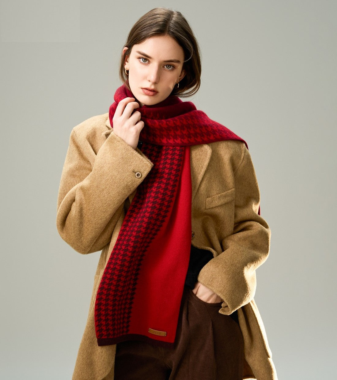 Fashion Designer Scarf, Modern Wool Scarf for Women, Casual Scarf for Women, Cold Weather Scarf, Red Winter Scarf, Soft Cashmere Scarf for Women-HomePaintingDecor