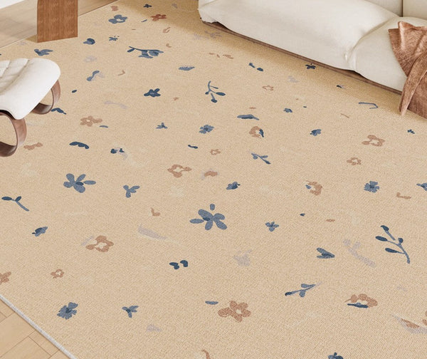 Large Modern Rugs for Bedroom, Modern Rugs for Living Room, Cream Color Flower Pattern Rugs under Coffee Table, Contemporary Modern Rugs for Dining Room-HomePaintingDecor