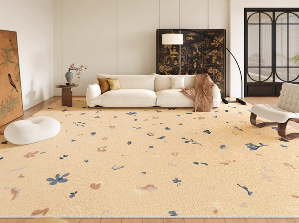 Large Modern Rugs for Bedroom, Modern Rugs for Living Room, Cream Color Flower Pattern Rugs under Coffee Table, Contemporary Modern Rugs for Dining Room-HomePaintingDecor
