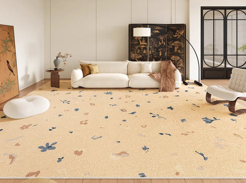 Large Modern Rugs for Bedroom, Modern Rugs for Living Room, Cream Color Flower Pattern Rugs under Coffee Table, Contemporary Modern Rugs for Dining Room-HomePaintingDecor