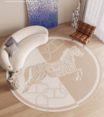 Circular Rugs for Bedroom, Modern Rugs for Dining Room, Horse Modern Rug Ideas for Living Room, Abstract Contemporary Round Rugs for Dining Room-HomePaintingDecor