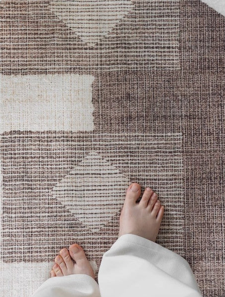 Brown Contemporary Abstract Rugs under Dining Room Table, Large Modern Rugs for Living Room, Mid Century Modern Rugs for Bedroom-HomePaintingDecor
