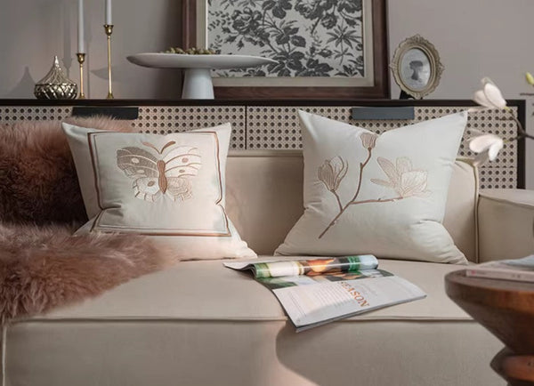 Decorative Pillow Arrangement Ideas for Couch, Modern Decorative Pillows for Bedroom, Embroidered Butterfly Pillow Covers, Large Decorative Throw Pillows for Living Room-HomePaintingDecor