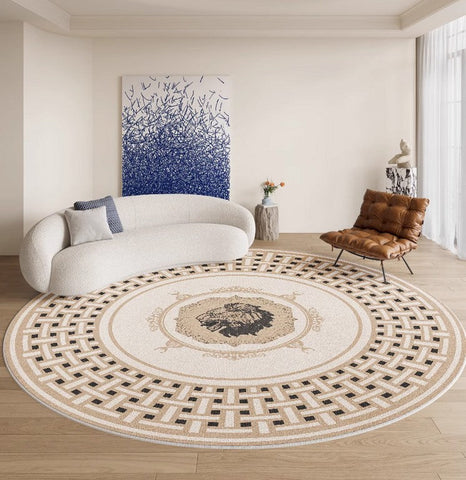Contemporary Round Rugs, Bedroom Modern Round Rugs, Modern Rug Ideas for Living Room, Circular Modern Rugs under Dining Room Table-HomePaintingDecor