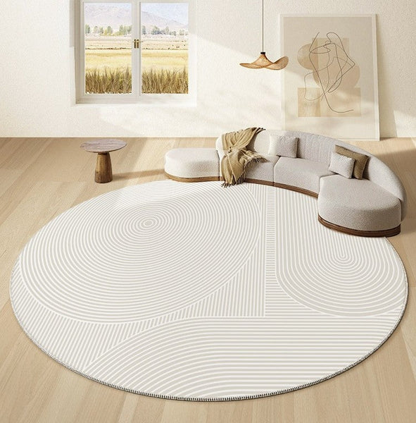 Bedroom Abstract Modern Area Rugs, Contemporary Modern Rug for Living Room, Geometric Round Rugs for Dining Room, Circular Modern Rugs under Chairs-HomePaintingDecor