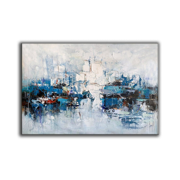 Large Wall Art Paintings Behind Sofa, Acrylic Paintings on Canvas, Acrylic Painting for Bedroom, Blue Modern Paintings, Heavy Texture Canvas Art-HomePaintingDecor