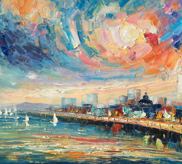 Abstract Landscape Painting, Original Oil Painting on Canvas, Custom Cityscape Painting, Palette Knife Painting