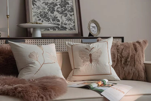 Embroidered Butterfly Pillow Covers, Modern Decorative Pillows for Bedroom, Decorative Pillow Arrangement Ideas for Couch, Large Decorative Throw Pillows for Living Room-HomePaintingDecor