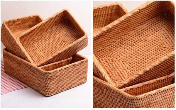 Rectangular Storage Basket for Living Room, Small Kitchen Storage Baskets, Woven Storage Baskets, Rattan Storage Baskets for Shelves-HomePaintingDecor