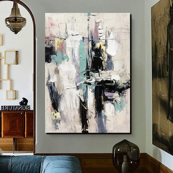 Contemporary Modern Art, Living Room Abstract Art Ideas, Black and White Impasto Paintings, Buy Wall Art Online, Palette Knife Abstract Paintings-HomePaintingDecor