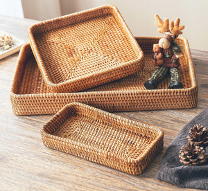 Rectangular Storage Baskets, Woven Rattan Storage Basket, Kitchen Storage Baskets, Storage Baskets for Shelves, Set of 3-HomePaintingDecor