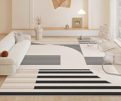 Contemporary Modern Rugs, Modern Rugs for Living Room, Black Stripe Abstract Contemporary Rugs Next to Bed, Modern Rugs for Dining Room-HomePaintingDecor