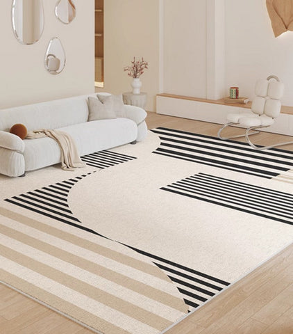 Modern Rugs for Dining Room, Contemporary Modern Rugs, Modern Rugs for Living Room, Black Stripe Abstract Contemporary Rugs Next to Bed-HomePaintingDecor