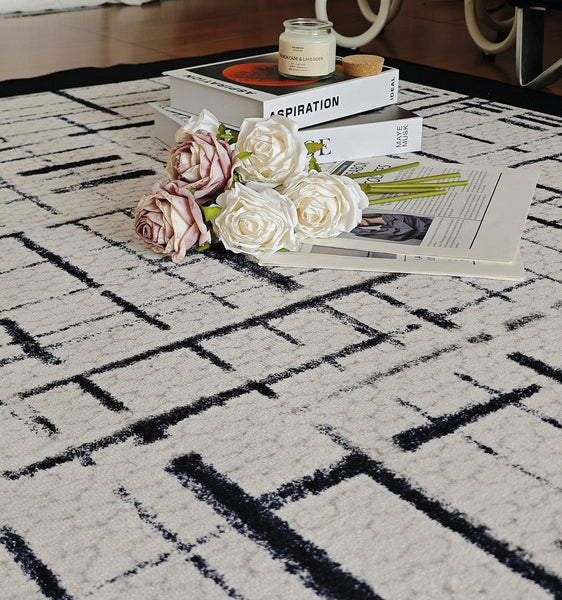 Modern Rugs for Living Room, Black Contemporary Modern Rugs, Modern Rugs for Dining Room, Abstract Contemporary Rugs Next to Bed-HomePaintingDecor