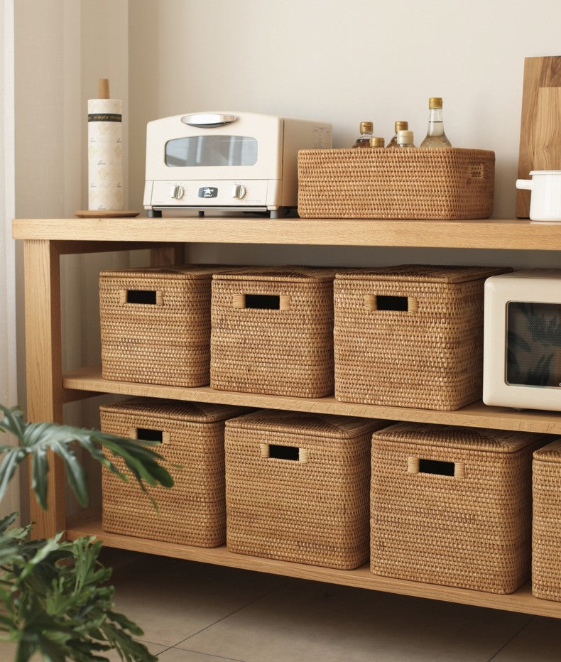 Wicker Storage Baskets for Bathroom, Rattan Rectangular Storage