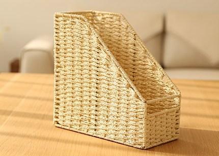 Woven Straw File Folder Racks, Storage File Folder Storage Books, File Box, Cream Color-HomePaintingDecor
