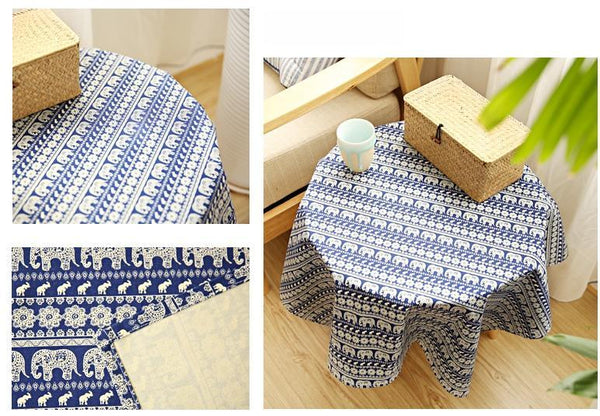 Modern Table Cover for Kitchen, Rectangular Tablecloth for Coffee Table, Blue / Red Elephant Pattern Rectangle and Round Tablecloth for Dining Table, Tea Table-HomePaintingDecor