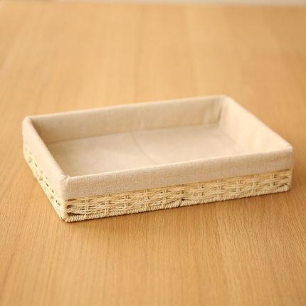 Woven Straw Storage Basket with Linen Lining, Storage Basket for Food, Rectangle Storage Basket for Kitchen-HomePaintingDecor