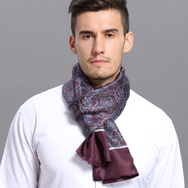 Lightweight Silk Scarf Men, Silk Neckerchief For Business, Formal Wear Silk Scarf, Silk Ascot For Men, Mens Dress Silk Scarf, Elegant Silk Scarf Mens, Skinny Silk Scarf Men-HomePaintingDecor