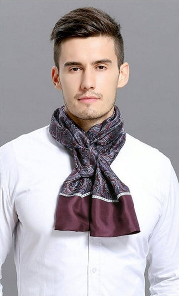 Lightweight Silk Scarf Men, Silk Neckerchief For Business, Formal Wear Silk Scarf, Silk Ascot For Men, Mens Dress Silk Scarf, Elegant Silk Scarf Mens, Skinny Silk Scarf Men-HomePaintingDecor