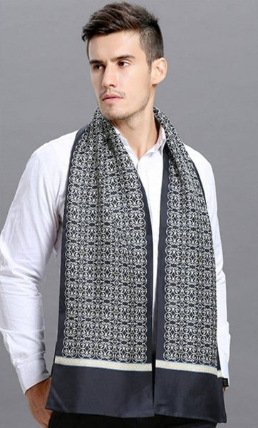Elegant Silk Scarf Mens, Skinny Silk Scarf Men, Lightweight Silk Scarf Men, Silk Neckerchief For Business, Formal Wear Silk Scarf, Silk Ascot For Men, Mens Dress Silk Scarf-HomePaintingDecor