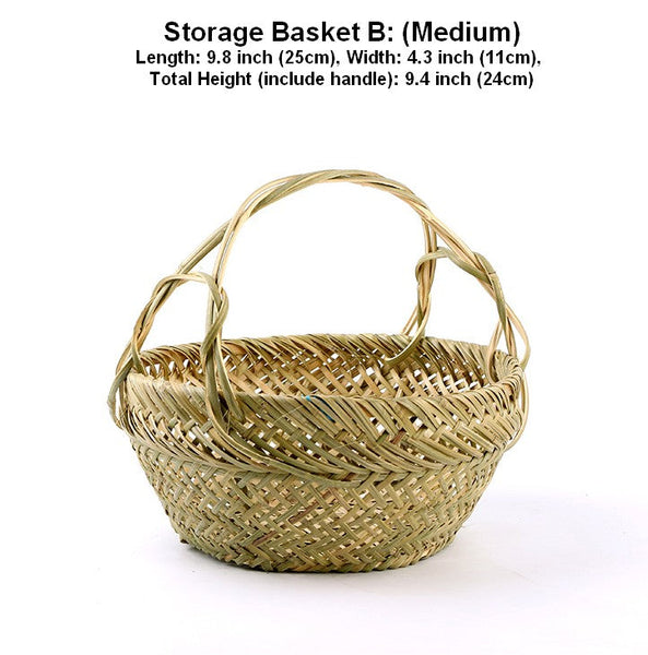 Natural Hand-woven Bamboo Basket, Large Picnic Food Basket with Handle, Lovely Bamboo Baskets for Vegetable, Natural Fruit Basket Kitchen Storage Baskets-HomePaintingDecor