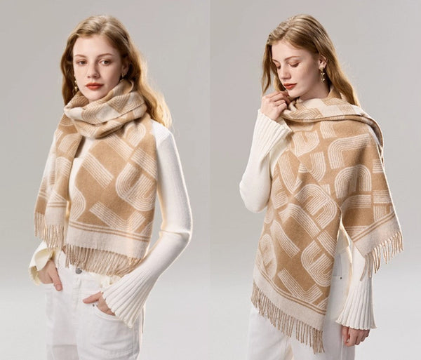 Elegant Scarf, Holiday Women Scarf, Cold Weather Scarf, Fashion Designer Scarf, Modern Wool Scarf, Warm Winter Scarf, Soft Cashmere Scarf for Women-HomePaintingDecor