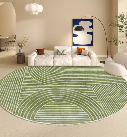 Circular Modern Rugs for Bedroom, Modern Round Rugs for Dining Room, Green Round Rugs under Coffee Table, Contemporary Modern Rug Ideas for Living Room-HomePaintingDecor