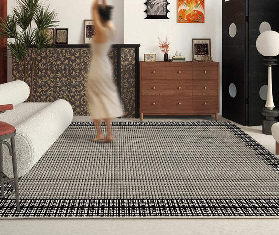 Large Area Rugs for Office, Contemporary Area Rugs under Sofa, Black Modern Area Rug for Living Room, Bedroom Modern Floor Rugs-HomePaintingDecor