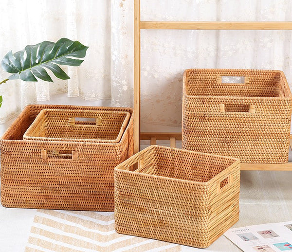 Storage Basket for Shelves, Large Rectangular Storage Basket, Storage Baskets for Kitchen, Woven Storage Basket for Living Room-HomePaintingDecor