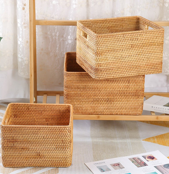 Storage Basket for Shelves, Large Rectangular Storage Basket, Storage Baskets for Kitchen, Woven Storage Basket for Living Room-HomePaintingDecor