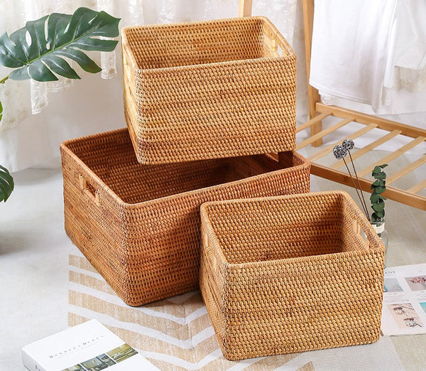 Storage Basket for Shelves, Large Rectangular Storage Basket, Storage Baskets for Kitchen, Woven Storage Basket for Living Room-HomePaintingDecor