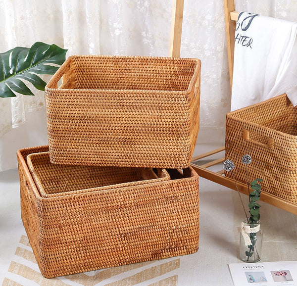 Storage Basket for Shelves, Large Rectangular Storage Basket, Storage Baskets for Kitchen, Woven Storage Basket for Living Room-HomePaintingDecor