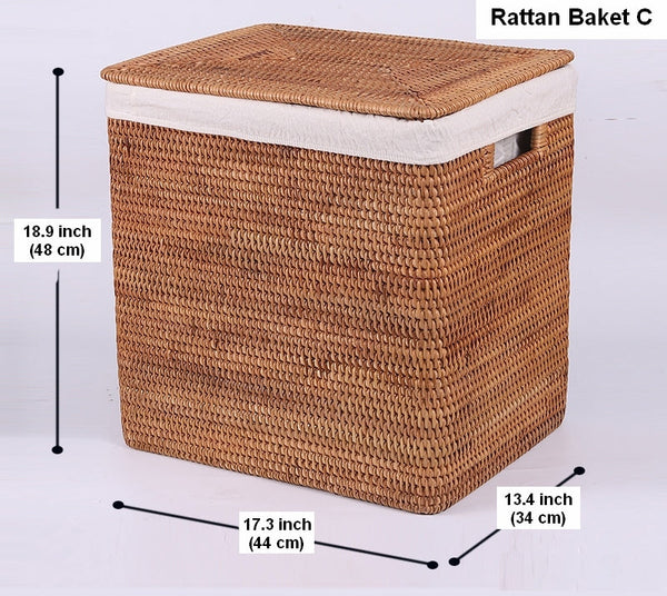 Large Storage Baskets for Bathroom, Round Storage Baskets with Handle, Rattan Storage Baskets, Laundry Storage Baskets, Storage Baskets for Clothes-HomePaintingDecor