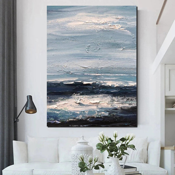 Contemporary Modern Art, Impasto Paintings, Blue Simple Modern Art, Living Room Wall Art Ideas, Palette Knife Paintings, Large Modern Art Ideas-HomePaintingDecor