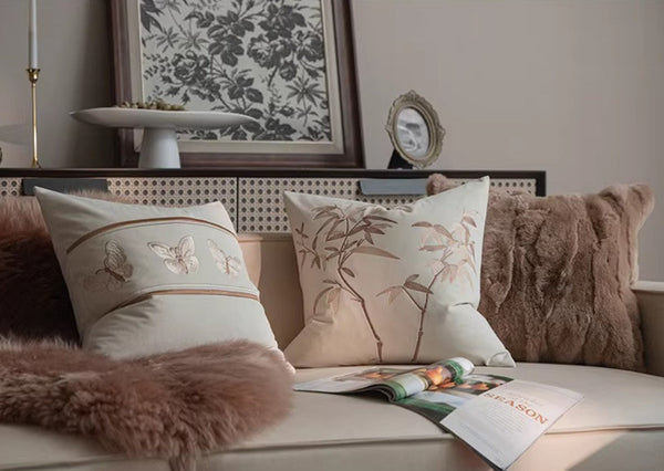 Decorative Pillow Arrangement Ideas for Couch, Modern Decorative Pillows for Bedroom, Embroidered Butterfly Pillow Covers, Large Decorative Throw Pillows for Living Room-HomePaintingDecor