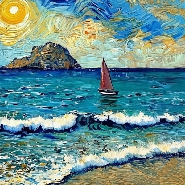 Seashore Beach Painting, Easy Seascape Painting Ideas, Simple Small Canvas Paintings, Palette Knife Paintings, Sail Boat at Sea, Original Small Landscape Paintings, Heavy Texture Canvas Art-HomePaintingDecor