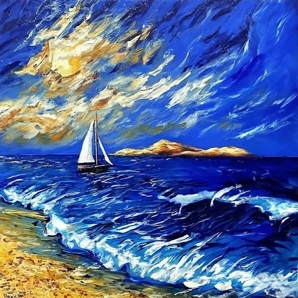 Palette Knife Paintings, Sail Boat at Sea, Wave Painting, Original Small Landscape Paintings, Hand Painted Canvas Paintings, Easy Seascape Painting Ideas, Heavy Texture Canvas Art-HomePaintingDecor