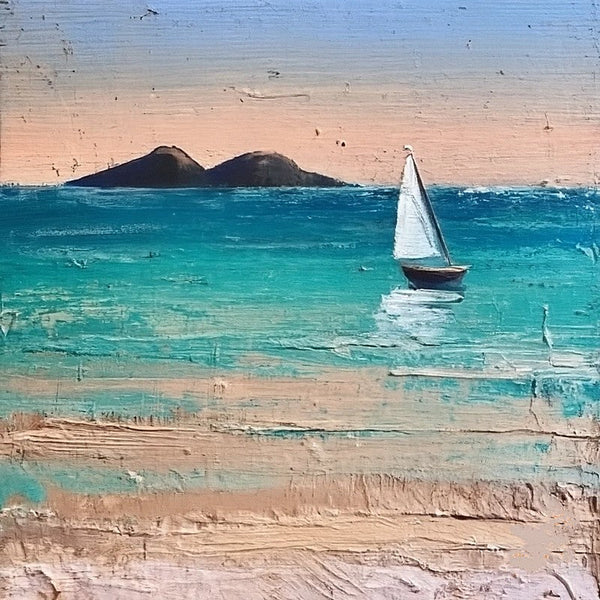Simple Modern Art, Easy Seascape Painting Ideas, Simple Small Canvas Paintings, Sail Boat at Sea Painting, Original Small Landscape Paintings, Heavy Texture Canvas Art-HomePaintingDecor