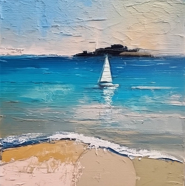 Simple Small Canvas Paintings, Sail Boat at Sea Painting, Hand Painted Canvas Art, Easy Seascape Painting Ideas, Small Landscape Painting-HomePaintingDecor